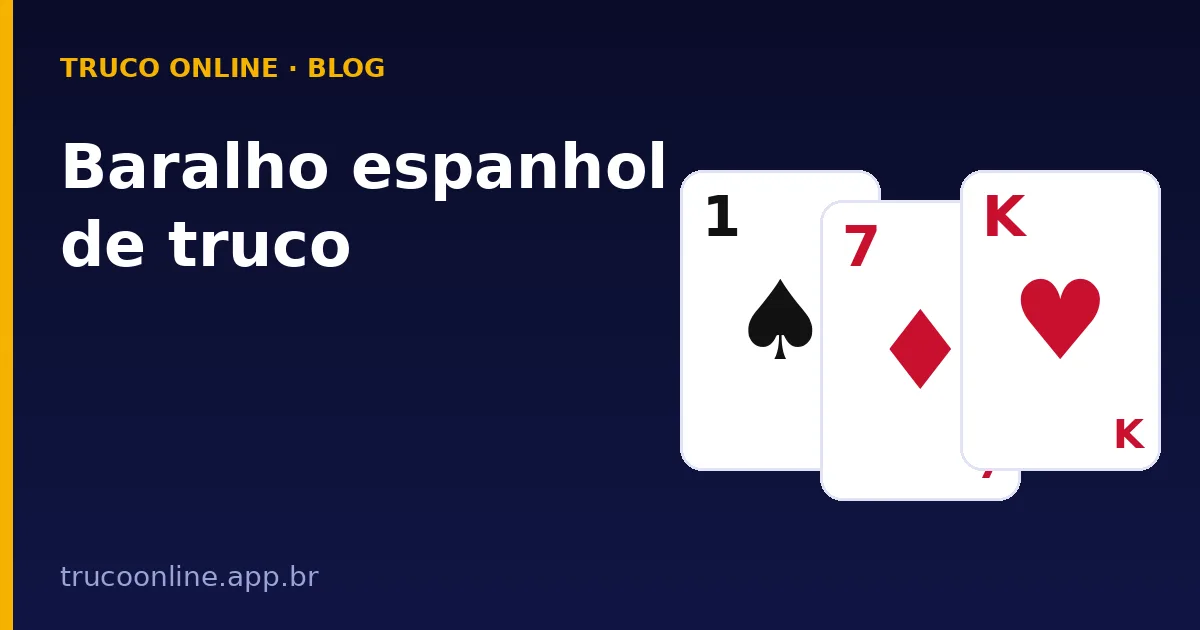 Ilustração do Truco Online: Baralho espanhol de truco, com 1 de espadas, 7 de ouros e rei de copas