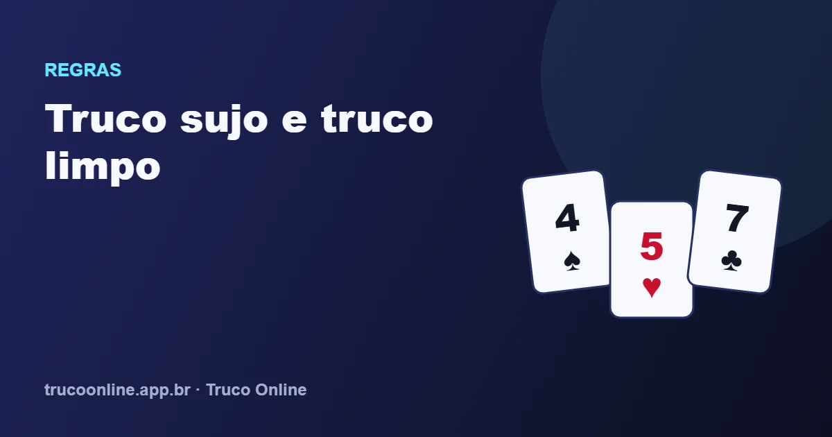 Ilustração do Truco Online: Truco sujo e truco limpo, com 4 de espadas, 5 de copas e 7 de paus