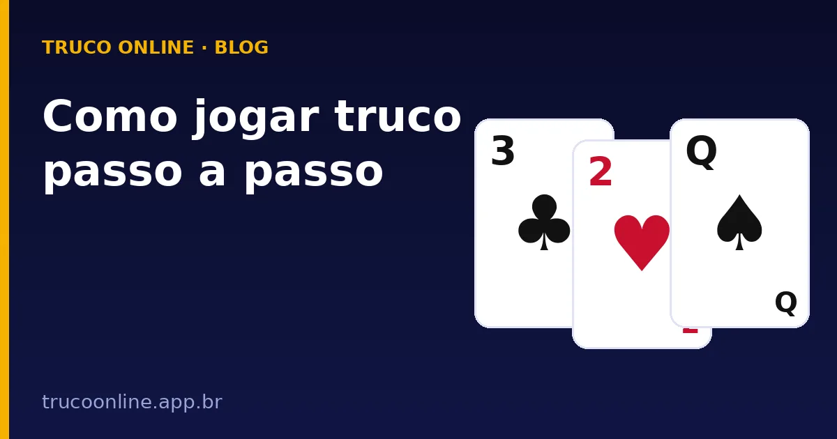 Ilustração do Truco Online: Como jogar truco passo a passo, com 3 de paus, 2 de copas e Q de espadas