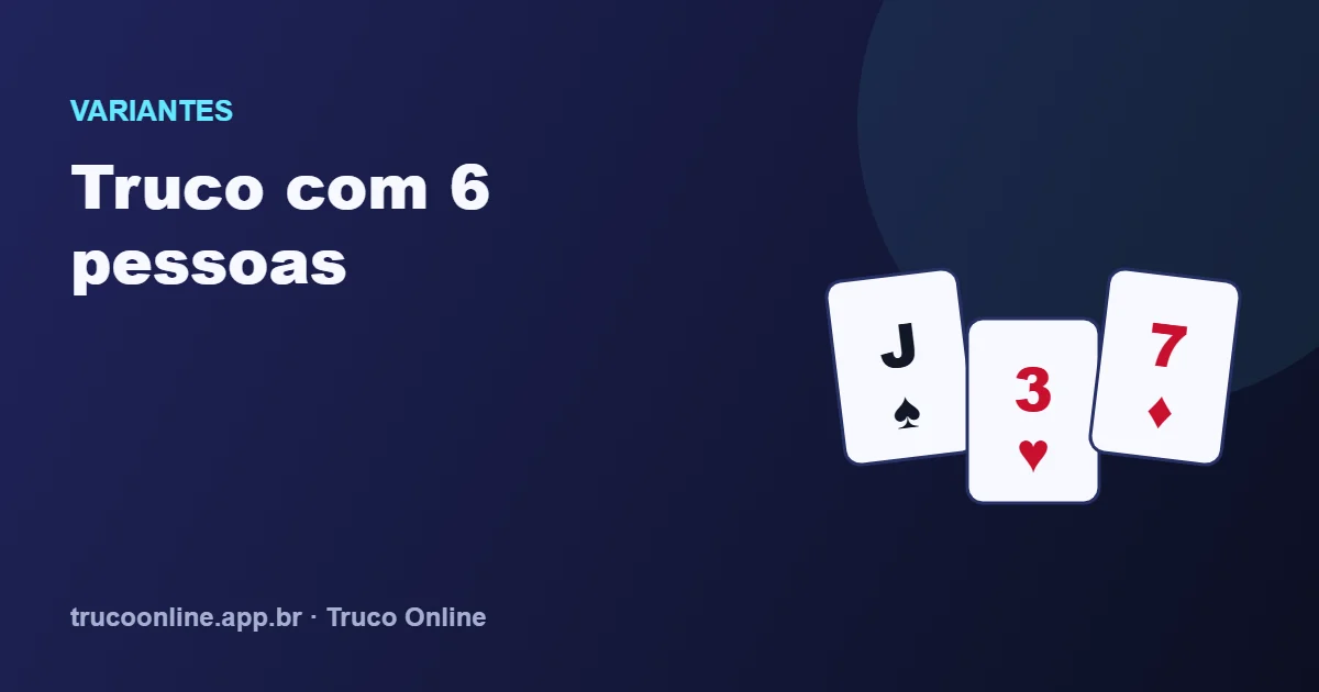 Ilustração do Truco Online: Truco com 6 pessoas, com valete de espadas, 3 de copas e 7 de ouros
