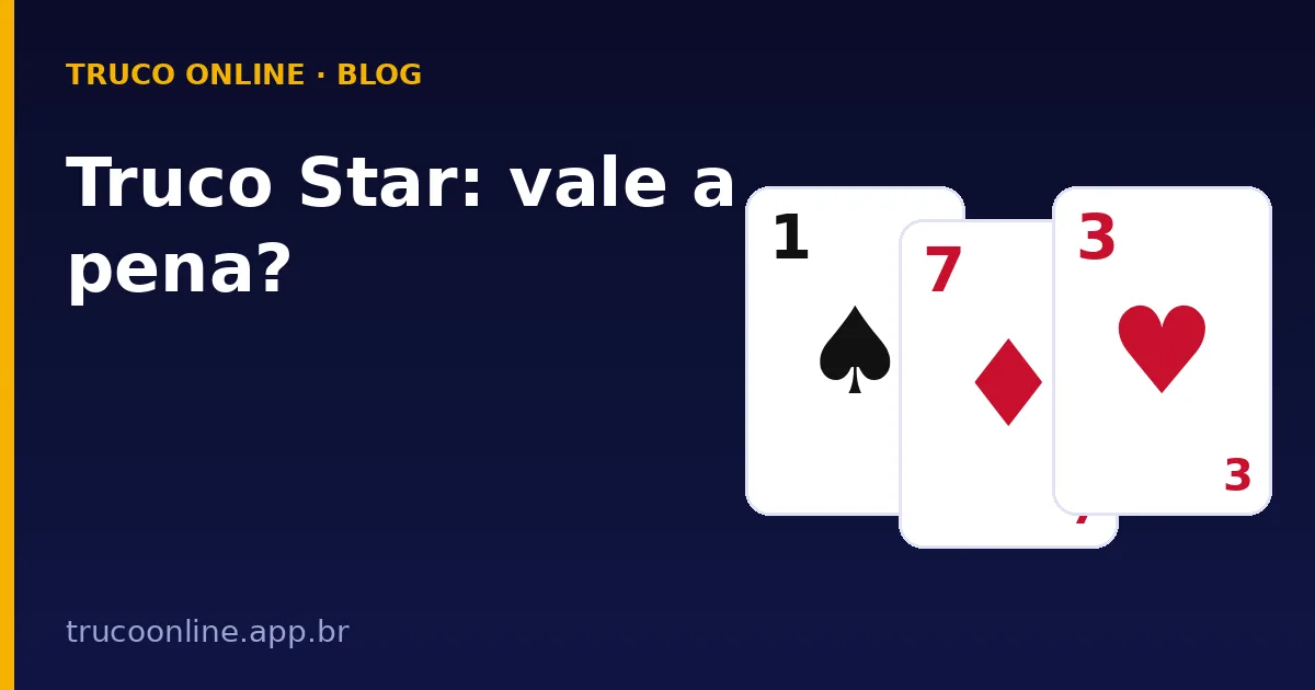 Ilustração do Truco Online: Truco Star, com 1 de espadas, 7 de ouros e 3 de copas